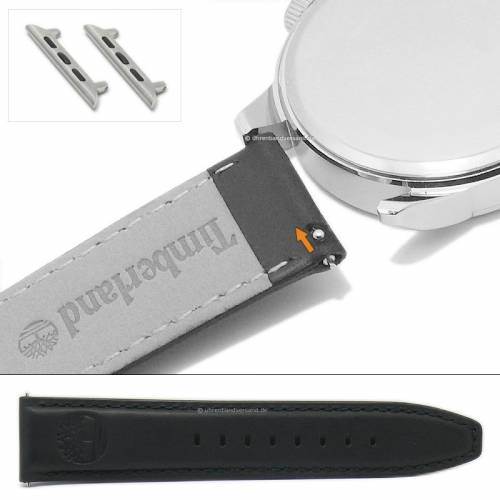 Uhrenarmband TIMBERLAND 20mm schwarz Leder glatt matt mit Schnellwechsel-Federstegen & Adapter f�r Apple 38/40 mm - Bild vergr��ern 