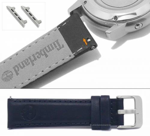 Uhrenarmband TIMBERLAND 20mm dunkelblau Leder abgen�ht mit Schnellwechsel-Federstegen & Adapter f�r Apple 38/40 mm - Bild vergr��ern 