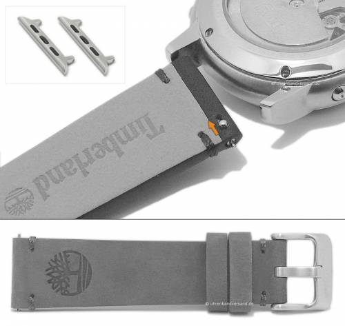 Uhrenarmband TIMBERLAND 22mm grau Leder Vintage-Look mit Schnellwechsel-Federstegen & Adapter f�r Apple 42/44 mm - Bild vergr��ern 