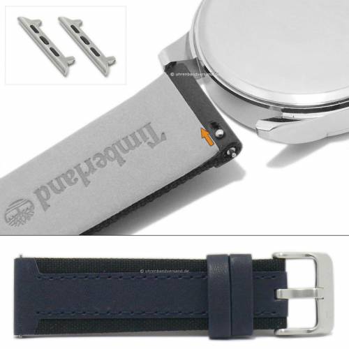 Uhrenarmband TIMBERLAND 20mm dunkelblau/schwarz Leder/Textil mit Schnellwechsel-Federstegen & Adapter f�r Apple 38/40 mm - Bild vergr��ern 