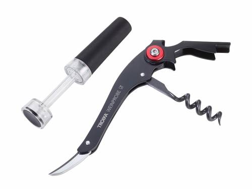 Multi-Tool/Wein-Set -Weinprobe- schwarz-rot mit Kellnermesser Korkenzieher und Flaschenverschlu� - Bild vergr��ern 