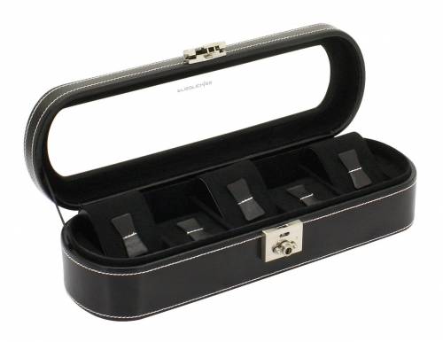 Uhrenkasten -London- schwarz echt Leder glatt f�r bis zu 5 Armbanduhren - Bild vergr��ern 