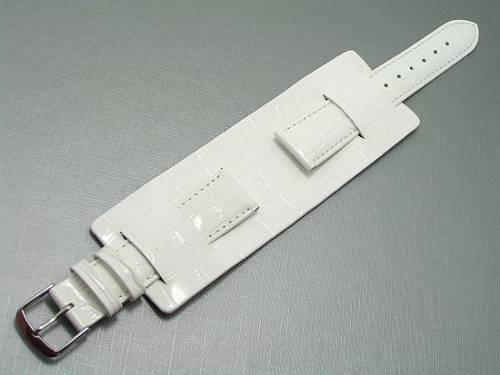 Lederunterlage f�r Armbanduhren 16-18mm wei� Kroko-Narbung - Bild vergr��ern 