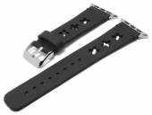 Uhrenarmband 22mm schwarz Leder dekorative Optik mit APPLE-Adapter 38/40 mm abgenäht von BURKLEY (Schließenanstoß 20 mm)
