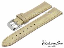 Uhrenarmband 22mm goldfarben-metallic Leder mit Schnellwechsel-Stegen abgenäht von BandOh (Schließenanstoß 20 mm)