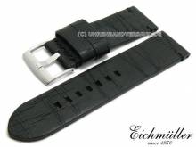 Uhrenarmband 26mm schwarz Leder Vintage-Look abgenäht von EICHMÜLLER (Schließenanstoß 26 mm)