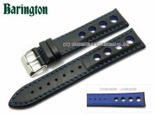 Uhrenarmband Racing 22mm schwarz Rindleder blaue Naht von Barington (Schließenanstoß 20 mm)