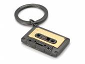 Hochwertiger Schlüsselanhänger/Taschenanhänger Tape Metall anthrazit/goldfarben matt mit Schlüsselring