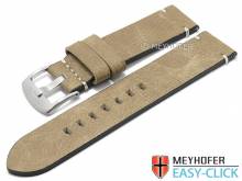 Meyhofer EASY-CLICK Uhrenarmband Midvale 22mm beige Leder Vintage-Look helle Naht (Schließenanstoß 22 mm)