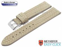 Meyhofer EASY-CLICK Uhrenarmband Pollino 22mm beige Leder Flechtoptik ohne Naht (Schließenanstoß 20 mm)