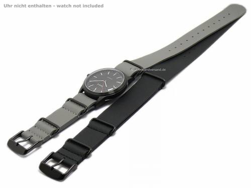 Uhrenarmbnder 2er-Set NATO BLACK DUO 18mm grau/schwarz Leder Durchzugsbnder im NATO-Style Schliee schwarz MEYHOFER - Bild vergrern 