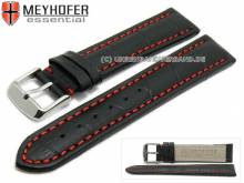 Uhrenarmband Petare Special 18mm schwarz Leder Alligator-Prägung rote Naht von Meyhofer (Schließenanstoß 18 mm)