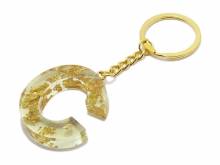 Schlüsselanhänger/Taschenanhänger Großbuchstabe C Epoxidharz transparent goldfarbene Zierflocken incl. Schlüsselring
