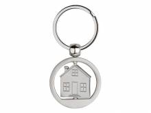 Schlüsselanhänger/Taschenanhänger Haus im Ring Metall silberfarben matt mit Schlüsselring