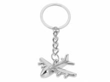 Schlüsselanhänger/Taschenanhänger Flugzeug Metall silberfarben mit Schlüsselring