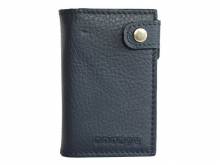 Handgemachte Geldbörse klein/Slim-Pull-Pop-Up Wallet aus Upcycling-Leder teilweise vegetabil dunkelblau mit RFID Schutz