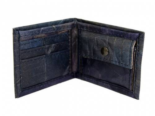 Extravagante Herren-Geldbrse aus nachhaltigem Blatt-Lederimitat dunkelblau VEGAN - Bild vergrern 