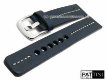 Uhrenarmband 24mm dunkelblau Leder robust matt helle Mittelnaht von PATTINI (Schließenanstoß 24 mm)
