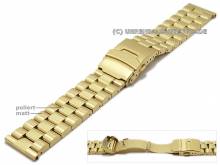Uhrenarmband 22mm Edelstahl goldfarben massiv teilweise poliert mit Sicherheitsfaltschließe