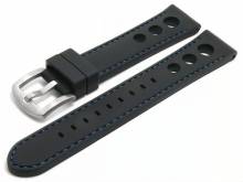 Uhrenarmband Bergamo 22mm schwarz Silikon Racing-Look matt glatt blaue Naht (Schließenanstoß 20 mm)