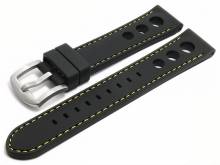 Uhrenarmband Bergamo 20mm schwarz Silikon Racing-Look matt glatt gelbe Naht (Schließenanstoß 18 mm)