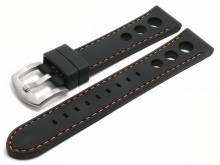 Uhrenarmband Bergamo 20mm schwarz Silikon Racing-Look matt glatt orangefarbene Naht (Schließenanstoß 18 mm)