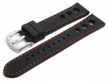 Uhrenarmband Bergamo 20mm schwarz Silikon Racing-Look matt glatt rote Naht (Schließenanstoß 18 mm)