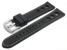 Uhrenarmband Bergamo 20mm schwarz Silikon Racing-Look matt glatt helle Naht (Schließenanstoß 18 mm)
