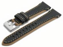 Uhrenarmband Barletta 20mm schwarz/hellbraun Leder/Cordura Naht hellbraun Unterseite Lorica (Schließenanstoß 18 mm)