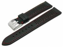 Uhrenarmband Batesville 20mm schwarz Leder Racing-Look rote Naht Unterseite Lorica (Schließenanstoß 18 mm)