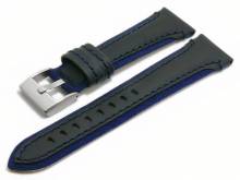 Uhrenarmband Barletta 20mm schwarz/dunkelblau Leder/Cordura Naht dunkelblau Unterseite Lorica (Schließenanstoß 18 mm)