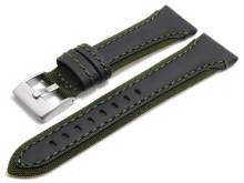 Uhrenarmband Barletta 20mm schwarz/grün Leder/Cordura Naht grün Unterseite Lorica (Schließenanstoß 18 mm)