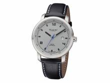 ABVERKAUF: Automatik-Herrenuhr Edelstahl Ziffernblatt grau mit Lederband schwarz MADE IN GERMANY von REGENT (*RG*HU*)