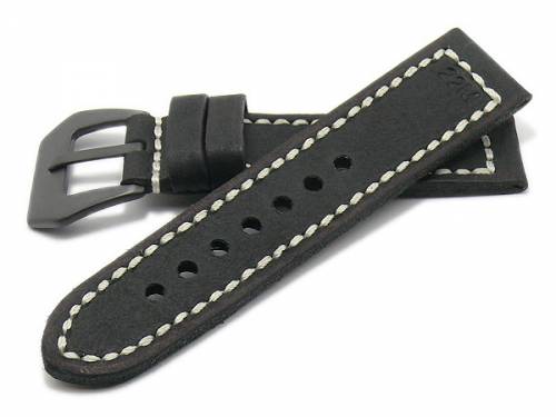 Uhrenarmband -Manchester- 22mm schwarz Leder Vintage-Look helle Naht von RIOS (Schlieenansto 22 mm) - Bild vergrern 