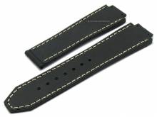 Uhrenarmband 25mm schwarz Leder glatt matt helle Naht passend für HUBLOT (Schließenanstoß 22 mm)