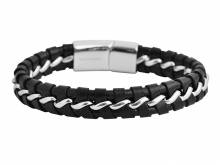 Schmuck-Armband schwarz Leder/Edelstahl Verschluß Edelstahl silberfarben - Bandlänge bis ca. 21cm