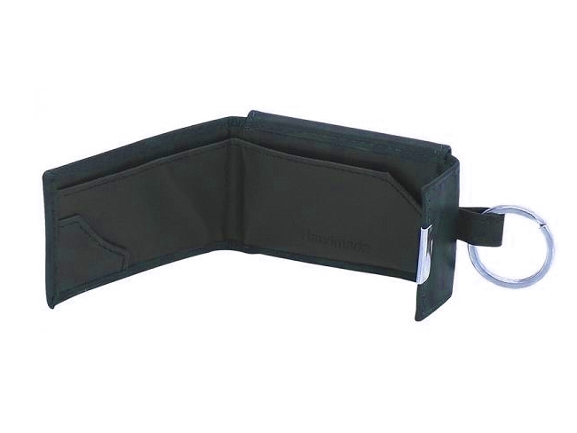 Mini Geldbörse mit Schlüsselring Nappa Leder schwarz uni