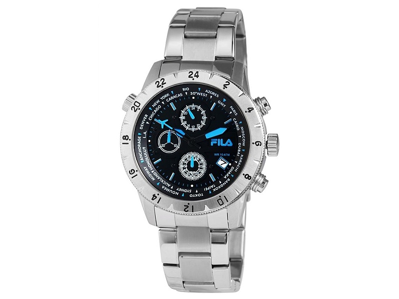 Herrenuhr Chronograph Edelstahl Ziffernblatt schwarz Edelstahlband stahlfarben von FILA (*FI*HU*) Herrenuhr Chronograph Edelstahl Ziffernblatt schwarz Edelstahlband stahlfarben von FILA (*FI*HU*)