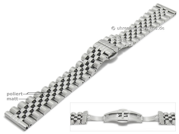 Uhrenarmband Gk-MC92 22mm Edelstahl massiv teilweise poliert mit  Butterfly-Faltschliesse von GECKOTA