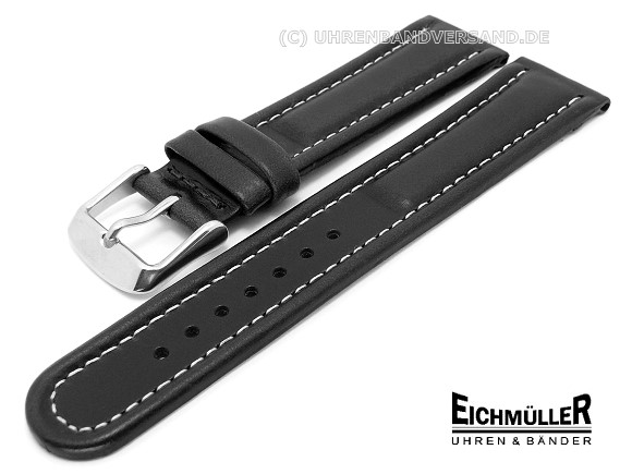XL Kalbsleder Uhrband schwarz 18mm weisse Naht