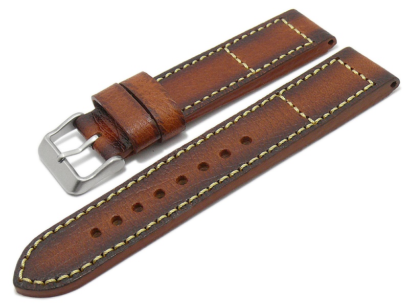 Vintage-Uhrenarmband Aus Echtem Leder – 20 Mm, Retro-Stil, Blau/senf