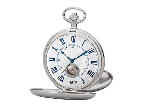 Mechanische Taschenuhr silberfarben Ziffernblatt silberfarben mit Sprungdeckel von REGENT (*RG*TU*)
