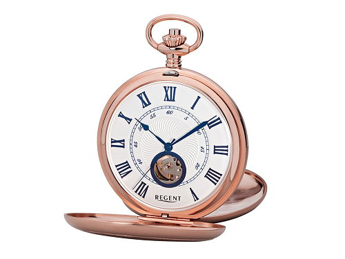 Mechanische Taschenuhr ros�goldfarben Ziffernblatt silberfarben mit Sprungdeckel von REGENT (*RG*TU*)