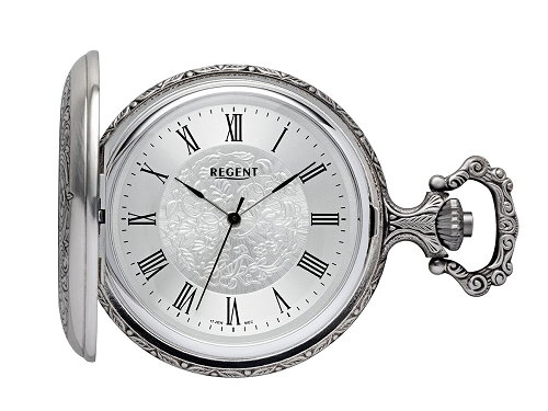 Mechanische-Savonette Taschenuhr antik-silberfarben Ziffernblatt silberfarben mit Sprungdeckel von REGENT (*RG*TU*)