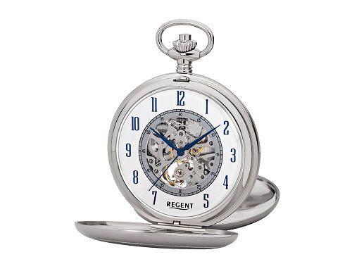 Mechanische Taschenuhr silberfarben Ziffernblatt wei� mit Sprungdeckel von REGENT (*RG*TU*)