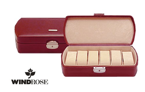 Uhrenkassette \-Classico\- rot echt Leder f�r bis zu 6 Armbanduhren von Windrose
